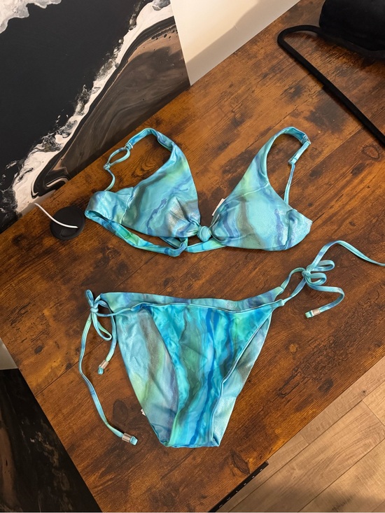 BECCA Other - BECCA Blue Green Marble Tie-Side Bikini